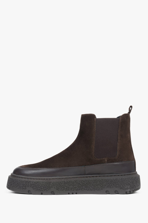 Women's velour Chelsea boots by Estro, dark brown for autumn and winter.