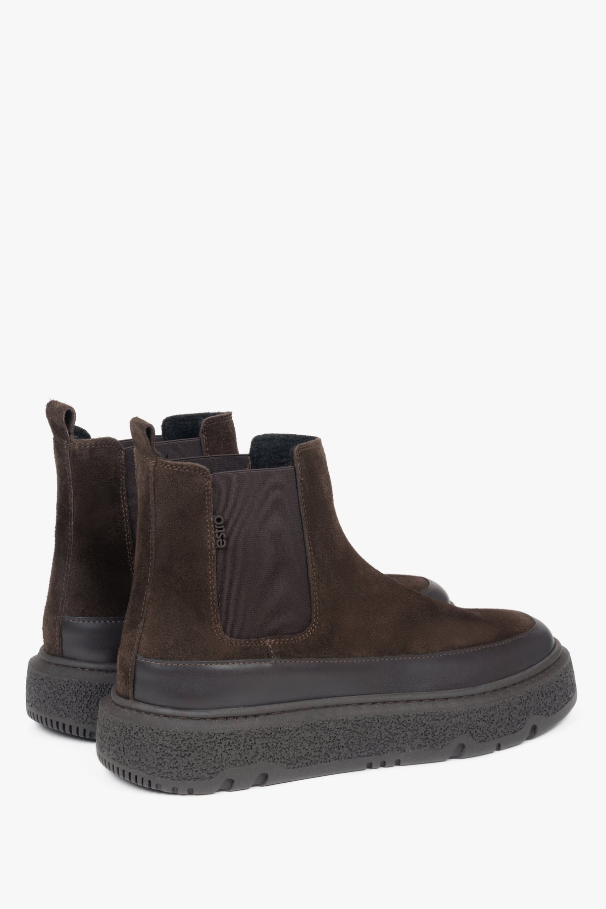 Dark brown Chelsea boots made of Italian velour by Estro.