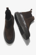 Women's Dark Brown Winter Chelsea Boots made of Italian Genuine Velour with Fur Estro ER00117959