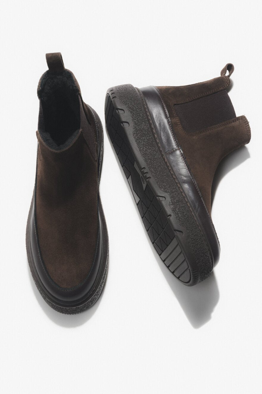 Women's Dark Brown Winter Chelsea Boots made of Italian Genuine Velour with Fur Estro ER00117959