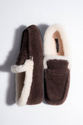 Women's Dark Brown Velour Winter Loafers with Fur Lining Estro ER00120635.