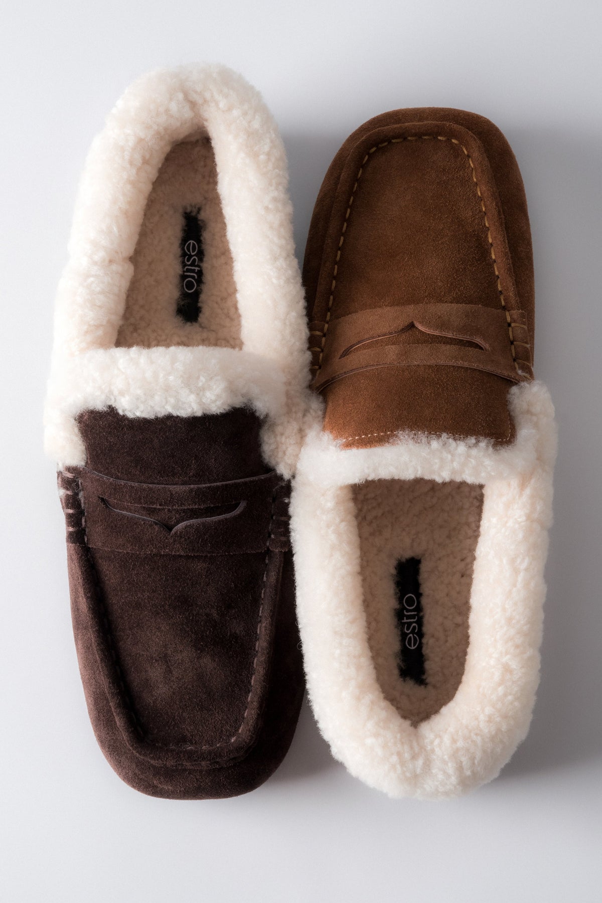 Women's insulated velour loafers Estro - color comparison.