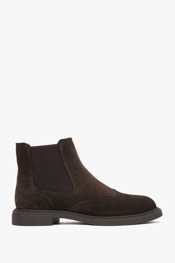 Women's Dark Brown Winter Chelsea Boots with Perforation made of Italian Genuine Velour Estro ER00118046.