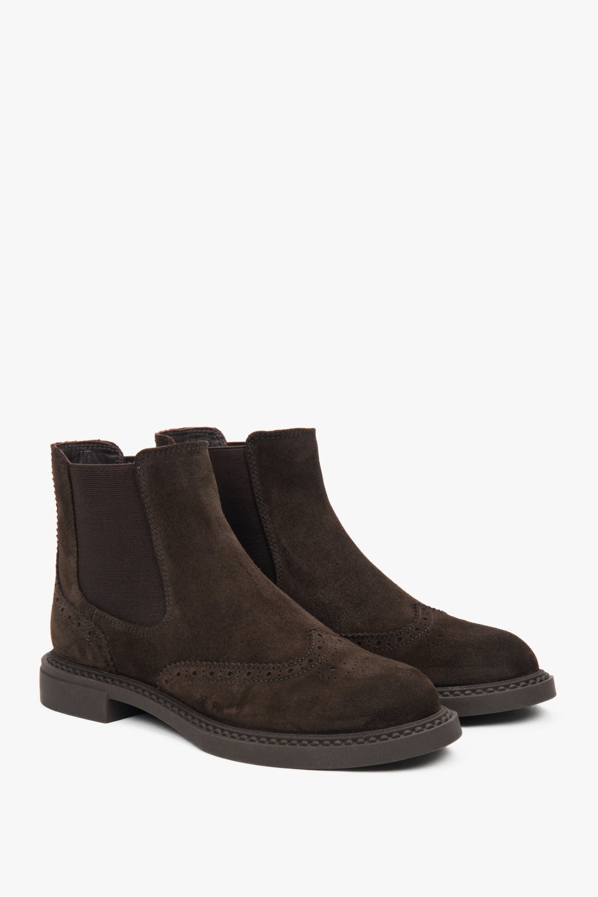 Dark brown women’s Chelsea boots with perforation, crafted from Italian genuine velour.