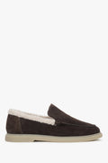 Women's Dark Brown Winter Faux Fur-Lined Velour Loafers Estro ER00118322.