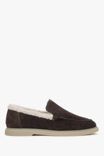 Women's Dark Brown Winter Faux Fur-Lined Velour Loafers Estro ER00118322.