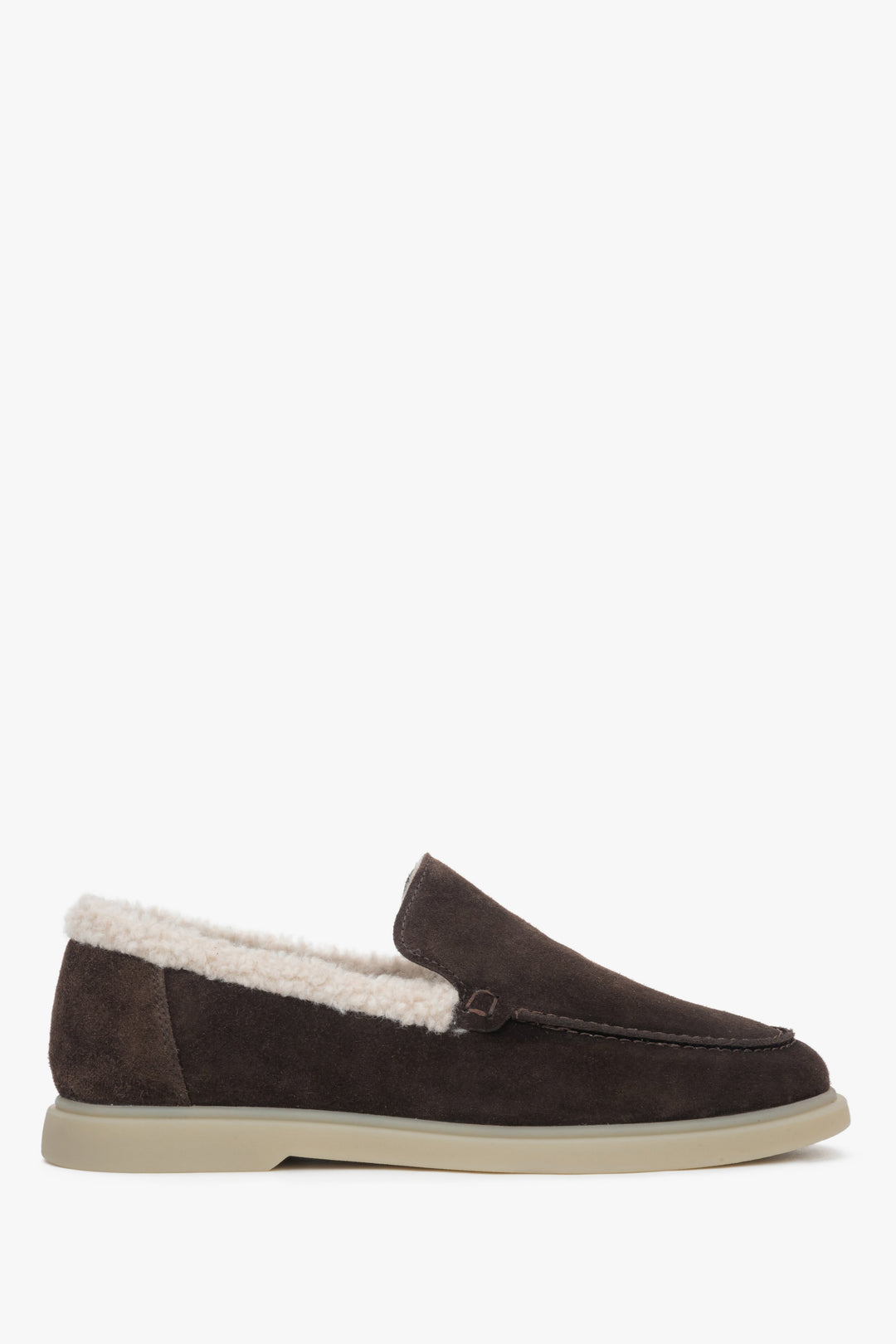 Women's Dark Brown Winter Faux Fur-Lined Velour Loafers Estro ER00118322.