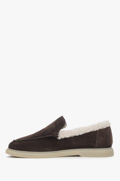 Women's Dark Brown Winter Loafers made of Genuine Velour with Fur Lining – Estro ER00118322.