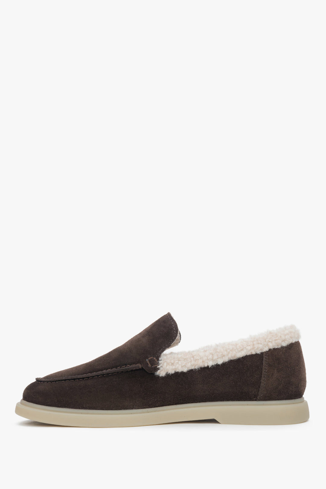 Women's Dark Brown Winter Loafers made of Genuine Velour with Fur Lining – Estro ER00118322.
