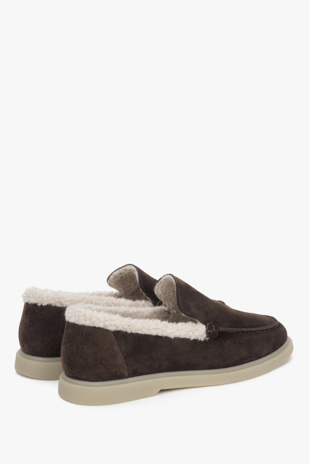 Made of Genuine Velour with Fur Lining, Dark Brown Women's Winter Loafers – Estro ER00118322.