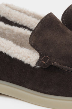 Dark Brown Women's Winter Loafers – Estro ER00118322, made of Genuine Velour with Fur Lining.