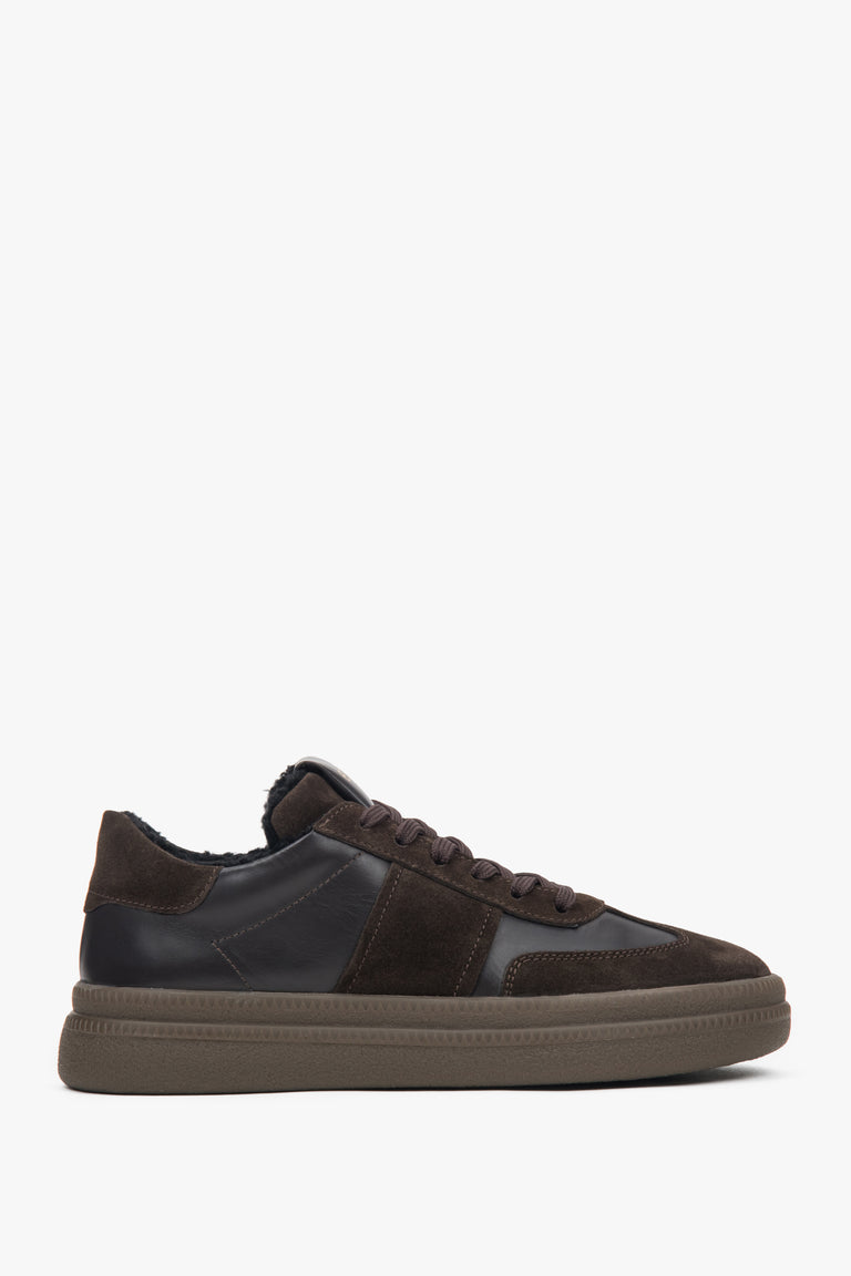 Women's Dark Brown Winter Low-Top Sneakers with Fur Lining Estro ER00116690.