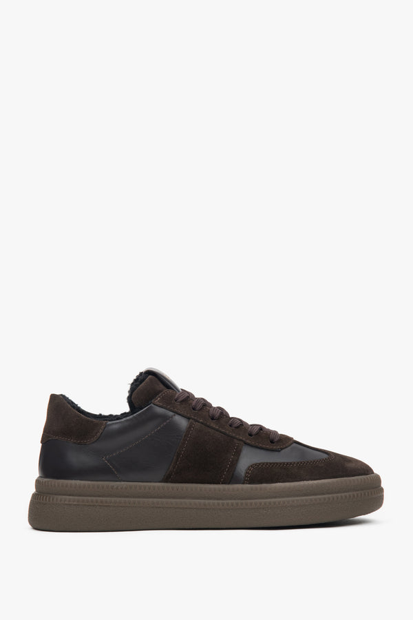 Women's Dark Brown Winter Low-Top Sneakers with Fur Lining Estro ER00116690.