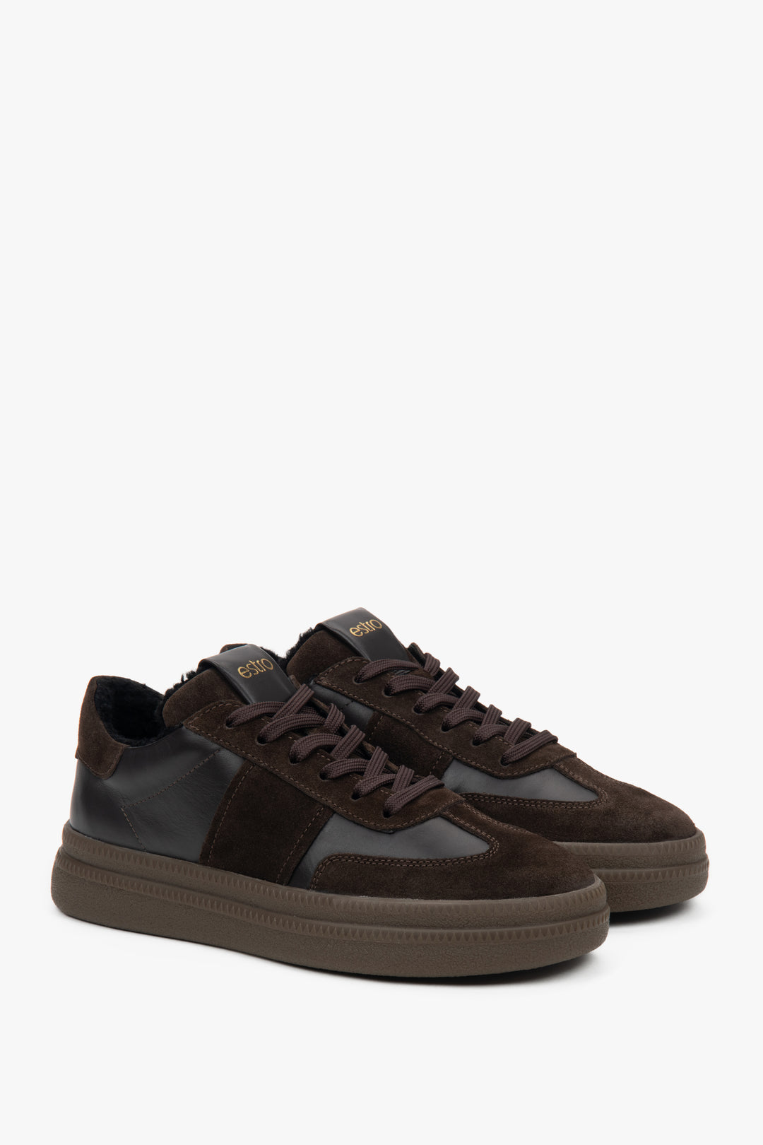 Dark brown winter low-top sneakers with fur lining Estro.