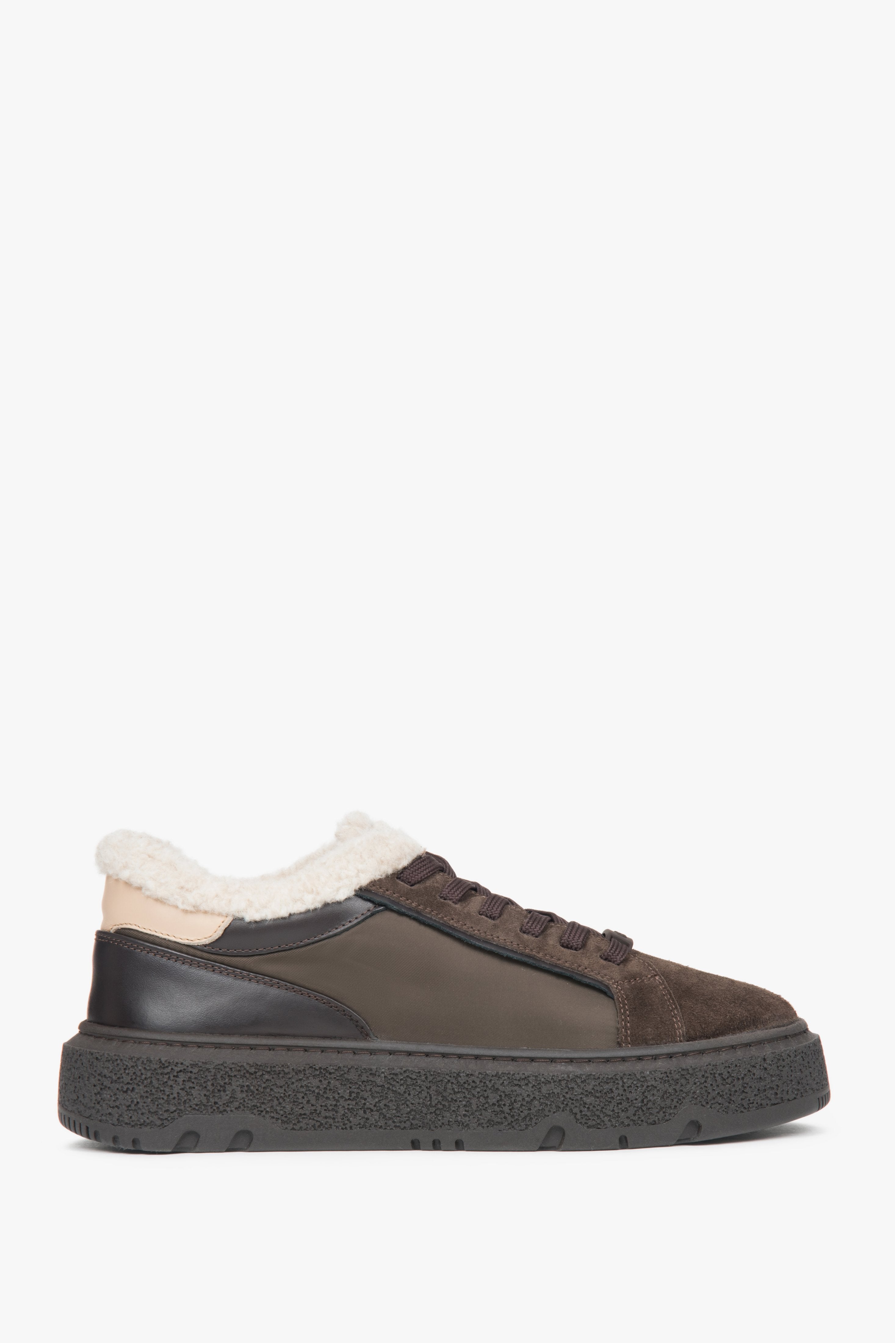 Women's Dark Brown Winter Sneakers Made of Italian Genuine Leather & Velour Estro ER00117957.