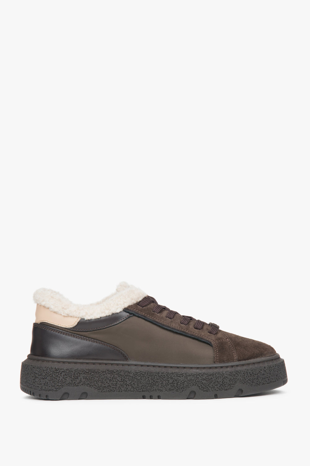 Women's Dark Brown Winter Sneakers Made of Italian Genuine Leather & Velour Estro ER00117957.