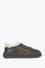 Women's Dark Brown Winter Sneakers Made of Italian Genuine Leather & Velour Estro ER00117957.