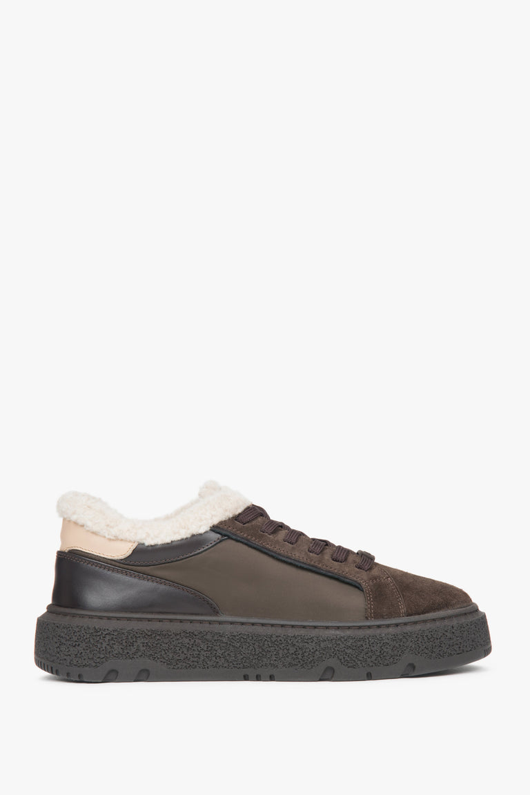 Women's Dark Brown Winter Sneakers Made of Italian Genuine Leather & Velour Estro ER00117957.