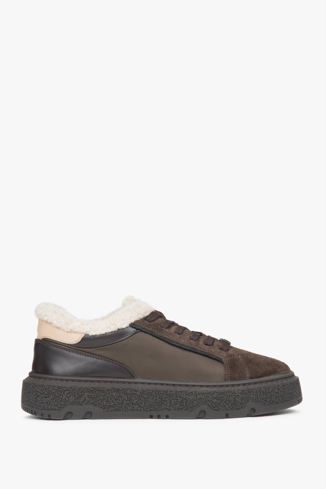 Women's Dark Brown Winter Sneakers Made of Italian Genuine Leather & Velour Estro ER00117957.