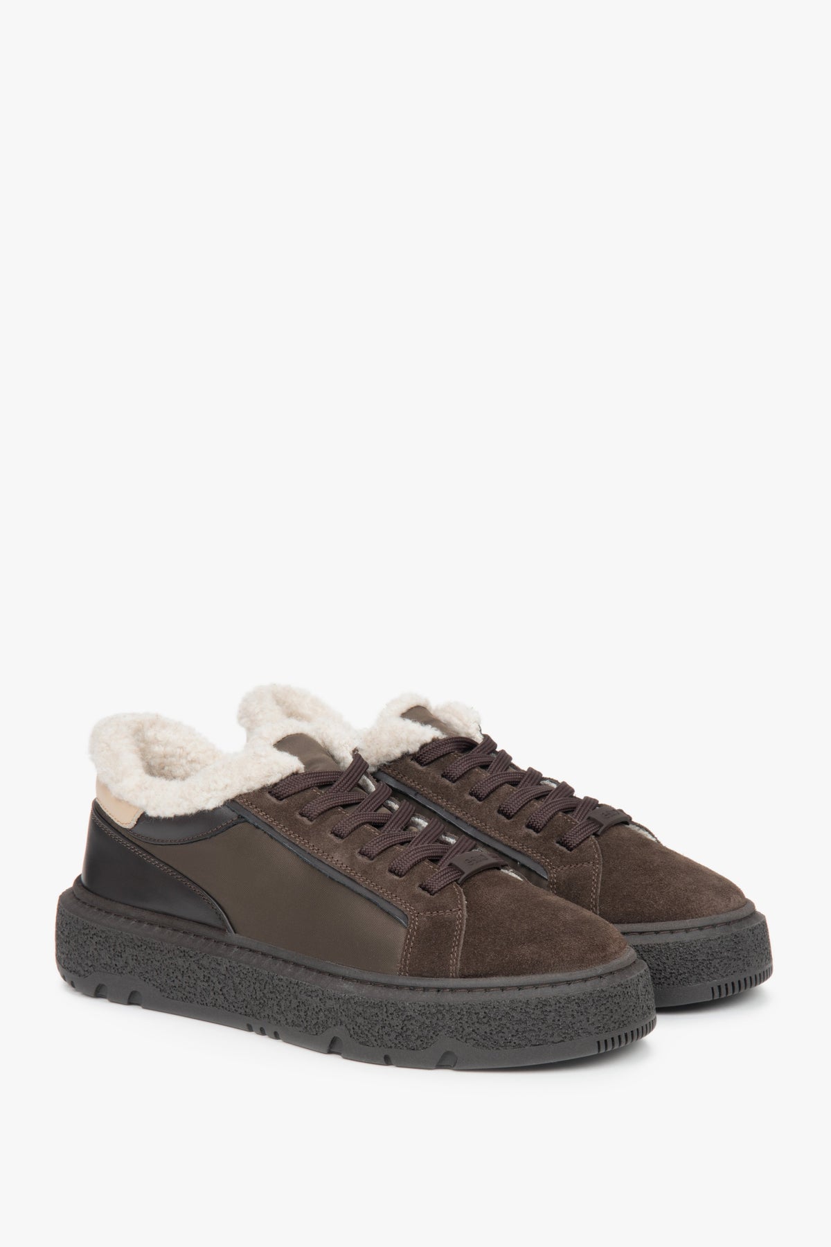 Dark brown women's winter sneakers made of top-quality Italian premium genuine velour.