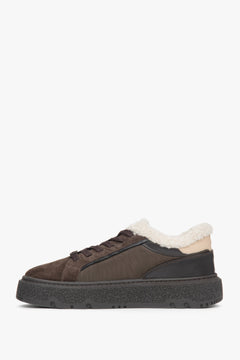 Dark brown women's sneakers by Estro, made of exclusive Italian premium velour.