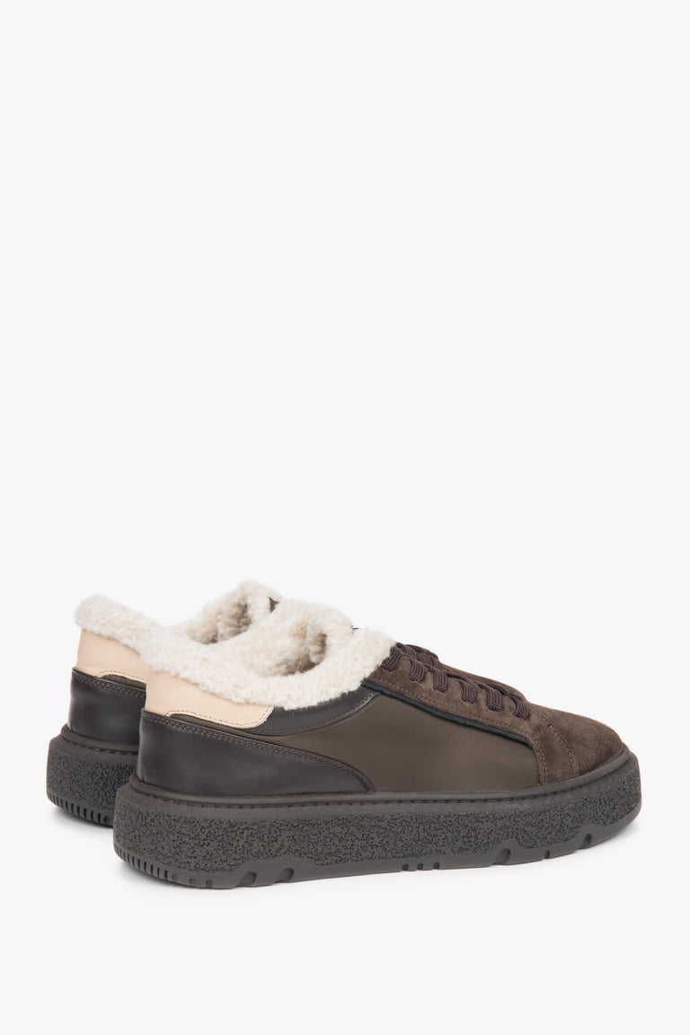 Women's winter sneakers by Estro in dark brown. Made of Italian premium genuine velour.