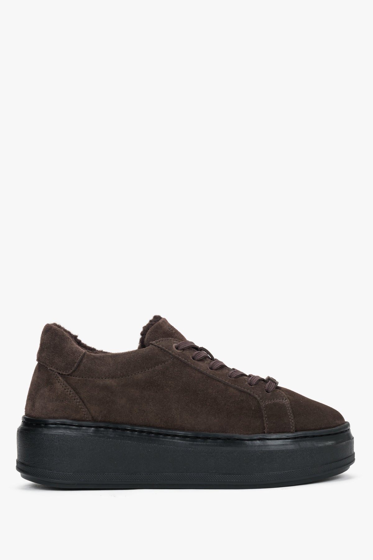 Women's Dark Brown Winter Sneakers with Fur Lining in Premium Italian Genuine Velour Estro ER00120749.