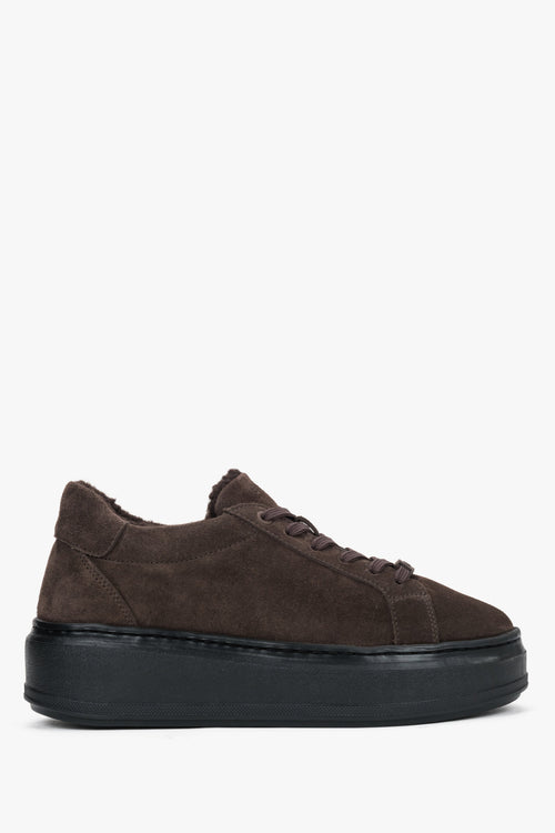 Women's Dark Brown Winter Sneakers with Fur Lining in Premium Italian Genuine Velour Estro ER00120749.