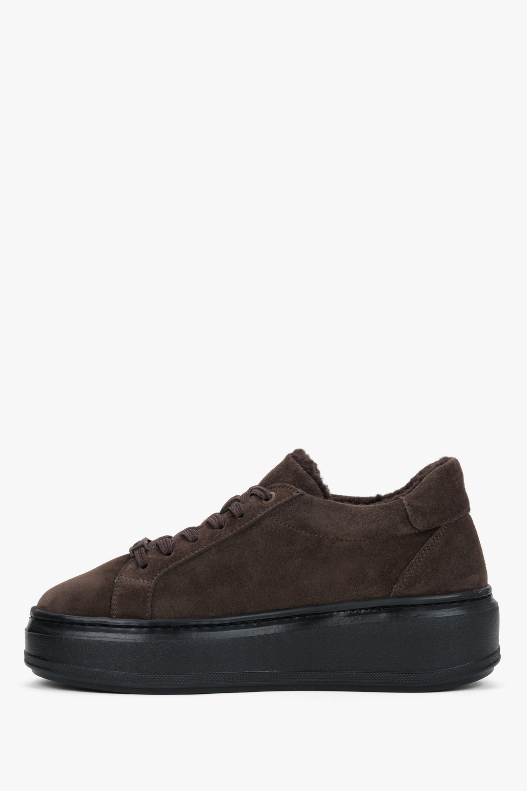 Women's dark brown Italian genuine velour winter sneakers with warm fur lining Estro.