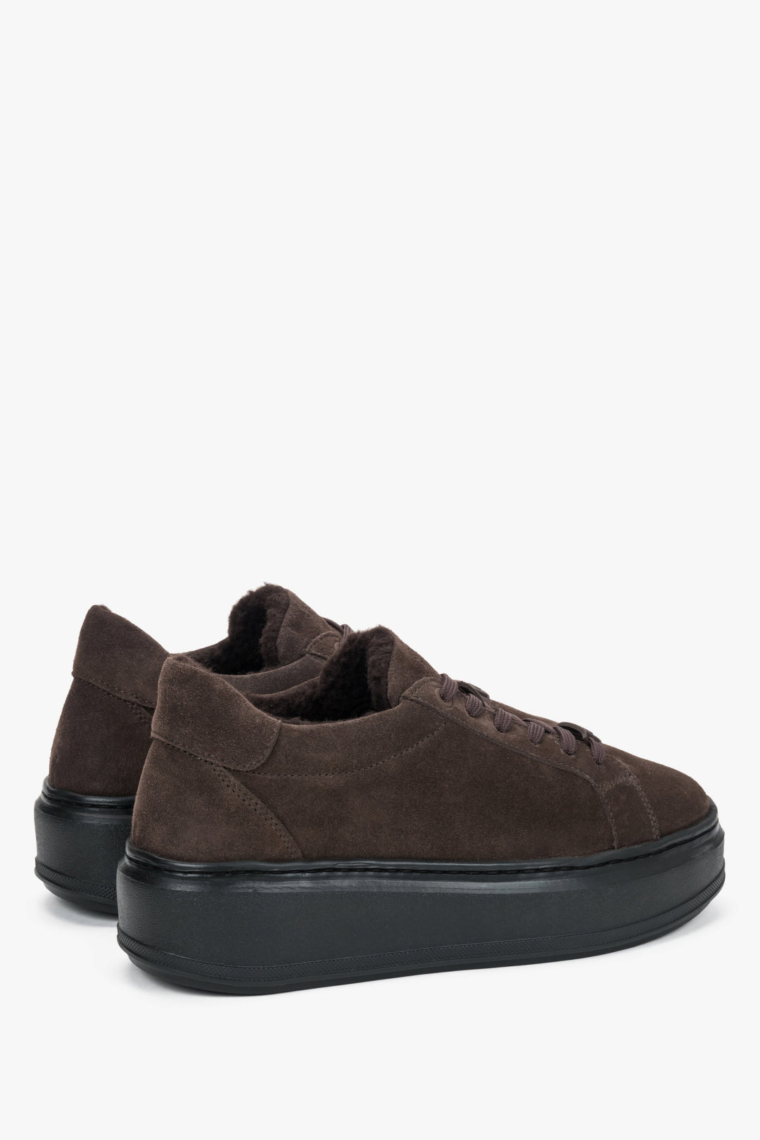 Women's dark brown velour winter sneakers Estro - side view showing fur lining and sole profile.