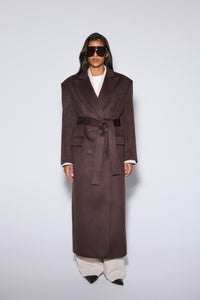 Women's Dark Brown Wool and Cashmere Coat with Broad Shoulders Estro ER00120603.