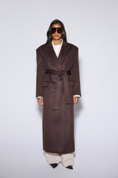 Women's Dark Brown Wool and Cashmere Coat with Broad Shoulders Estro ER00120603.