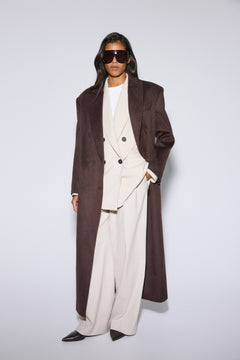 Women's dark brown wool and cashmere coat with broad shoulders Estro (ER00120603).