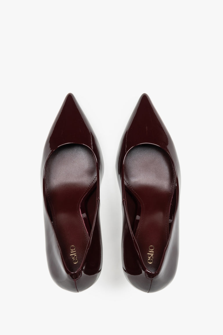 Classic Burgundy Glossy Women's Stilettos, Genuine Patent Leather Estro.