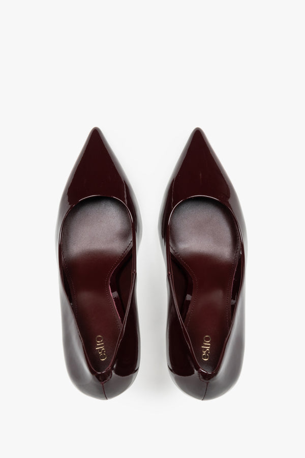 Classic Burgundy Glossy Women's Stilettos, Genuine Patent Leather Estro.