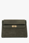 Women’s Dark Green Shoulder Bag made of Premium Italian Genuine Velour Estro ER00118738.
