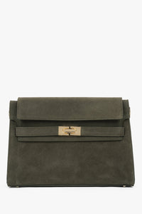 Women’s Dark Green Shoulder Bag made of Premium Italian Genuine Velour Estro ER00118738.