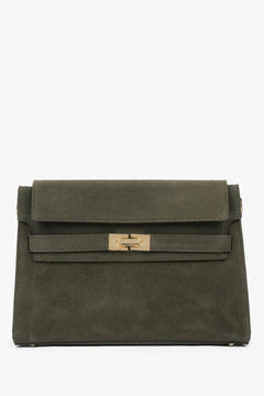 Women’s Dark Green Shoulder Bag made of Premium Italian Genuine Velour Estro ER00118738.