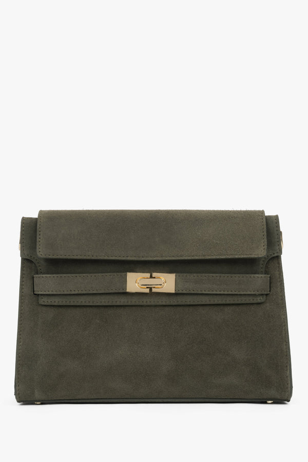 Women’s Dark Green Shoulder Bag made of Premium Italian Genuine Velour Estro ER00118738.