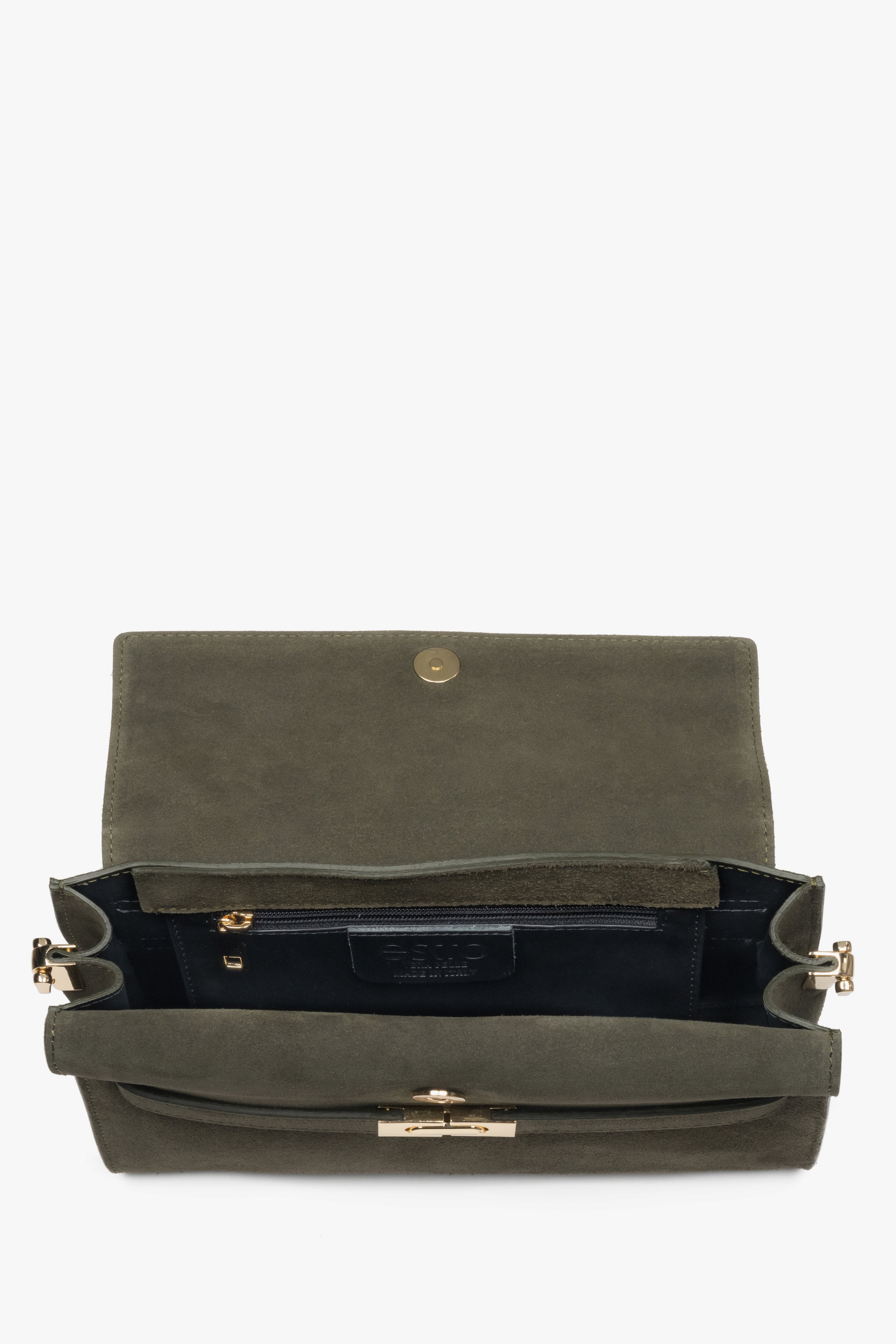 Dark green women’s shoulder bag, crafted from Premium Italian genuine velour, Estro.