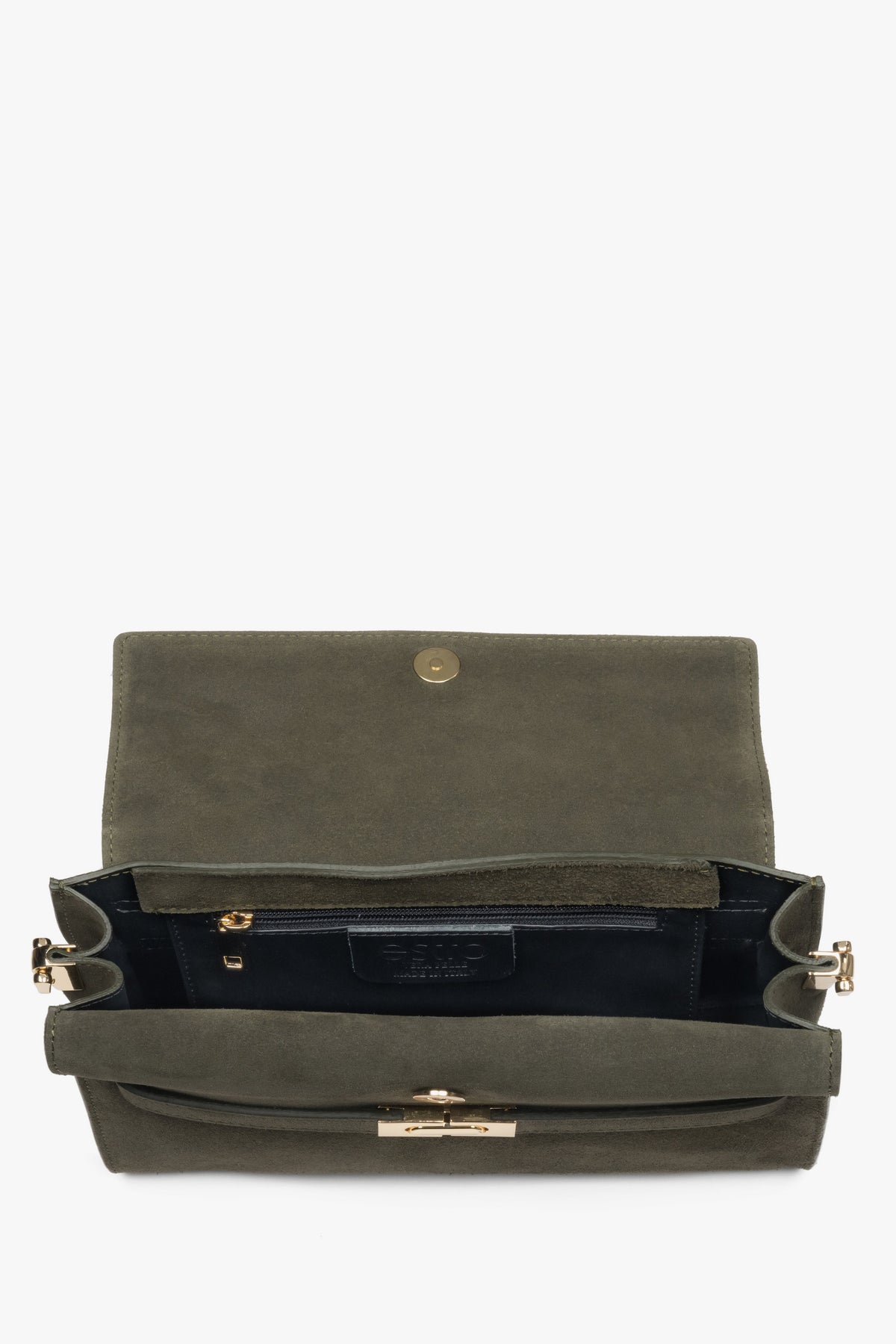 Dark green women’s shoulder bag, crafted from Premium Italian genuine velour, Estro.