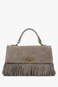 Women's Dark Grey Handbag made of Italian Genuine Velour with Fringes Estro ER00118148.
