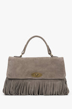 Women's Dark Grey Handbag made of Italian Genuine Velour with Fringes Estro ER00118148.