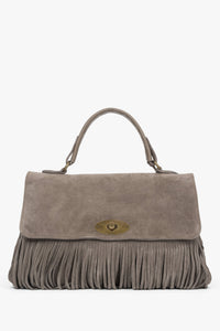 Women's Dark Grey Handbag made of Italian Genuine Velour with Fringes Estro ER00118148.