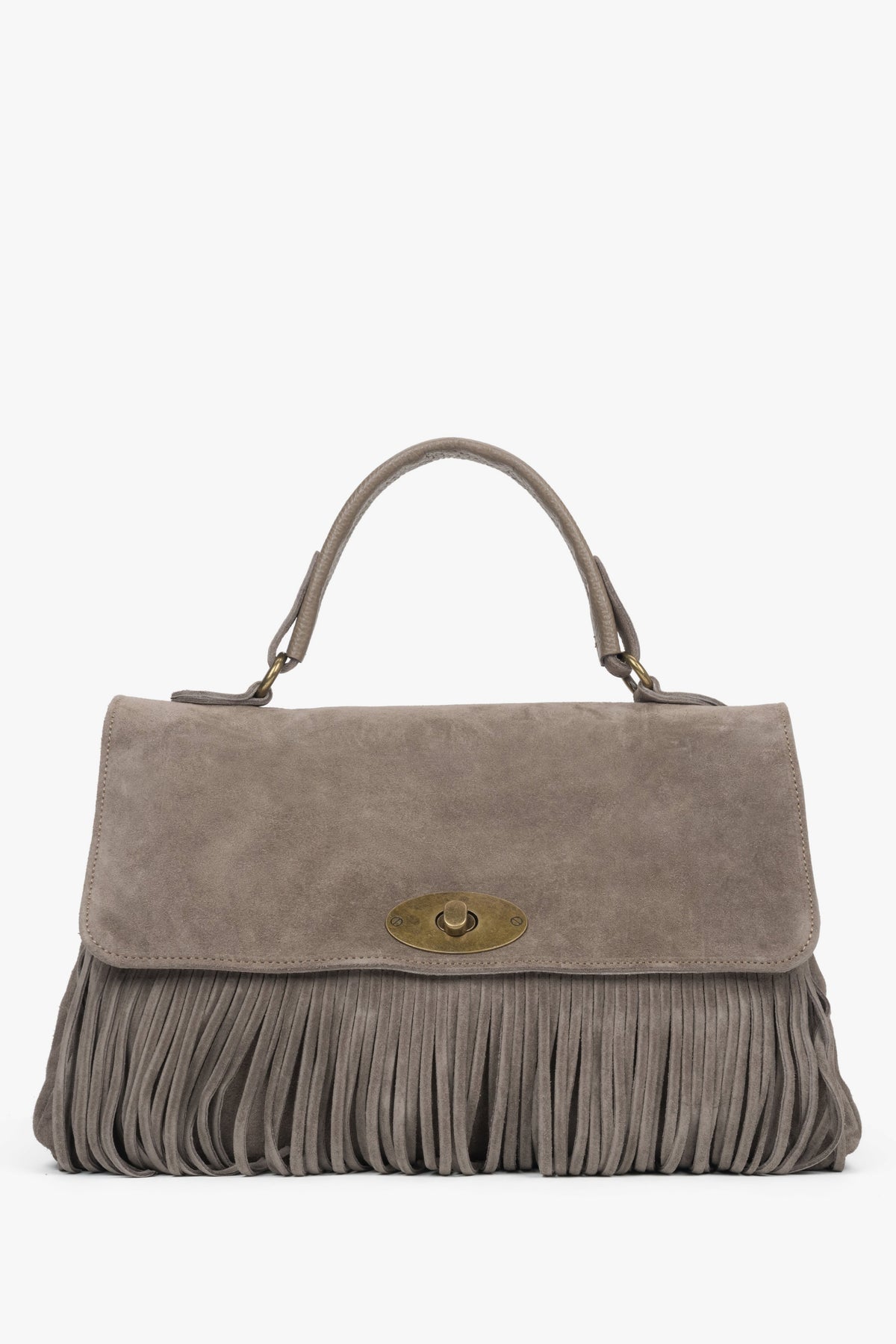 Women's Dark Grey Handbag made of Italian Genuine Velour with Fringes Estro ER00118148.