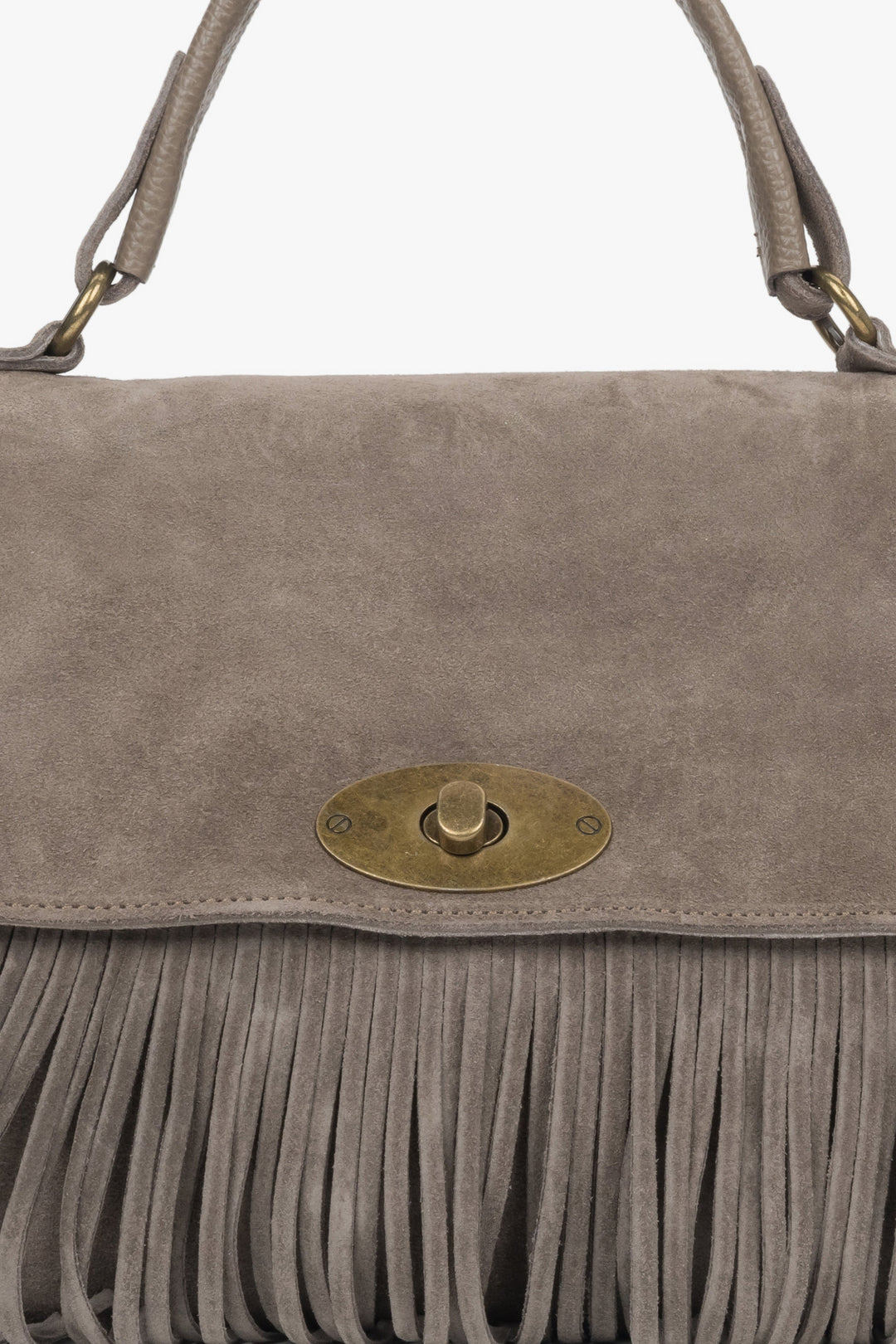 Women's handbag, dark gray, handy, with fringes, made of genuine Italian velour, Estro ER00118148.