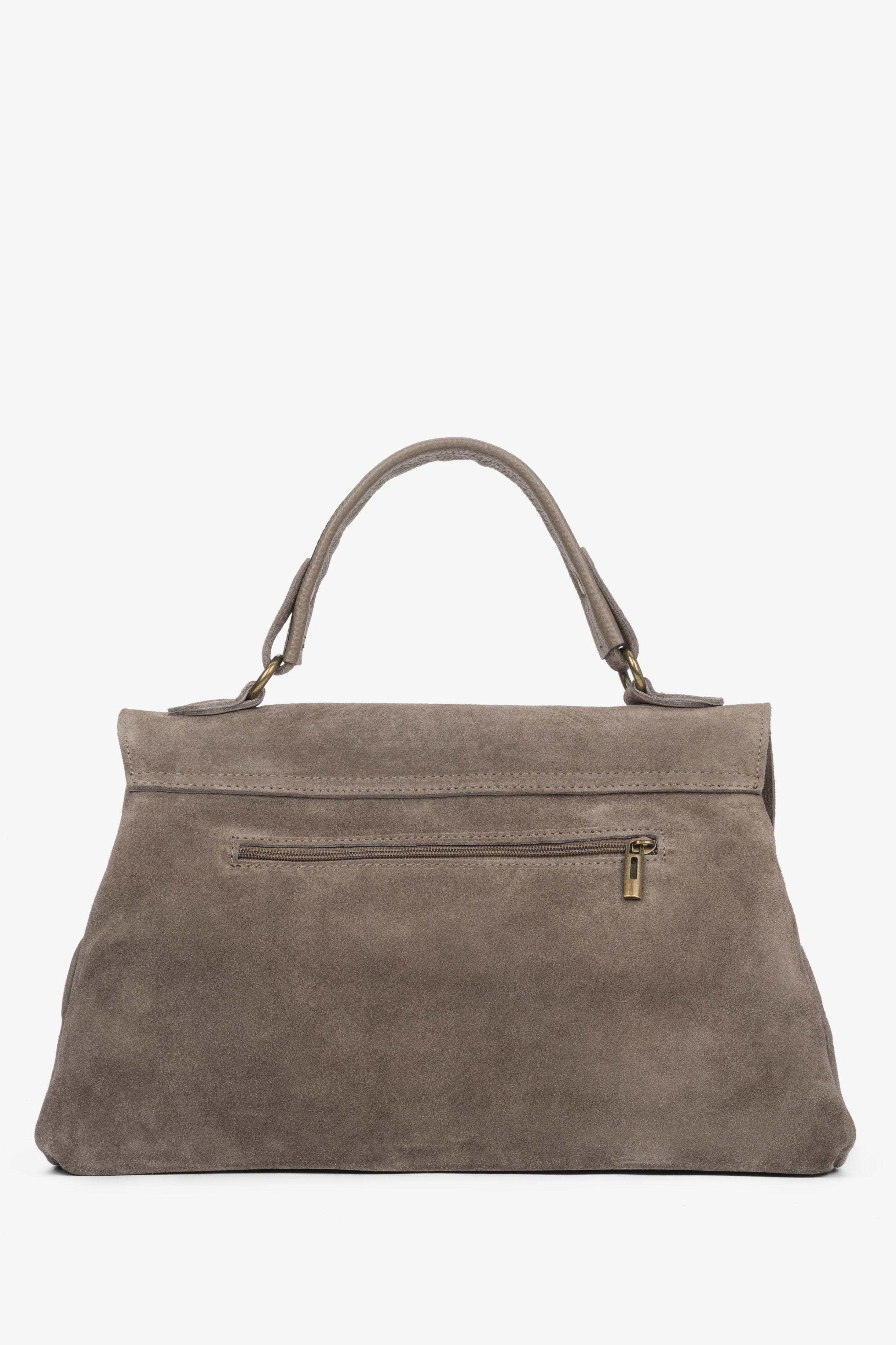 Handy dark gray women's handbag with fringes, made of genuine Italian velour, Estro ER00118148.