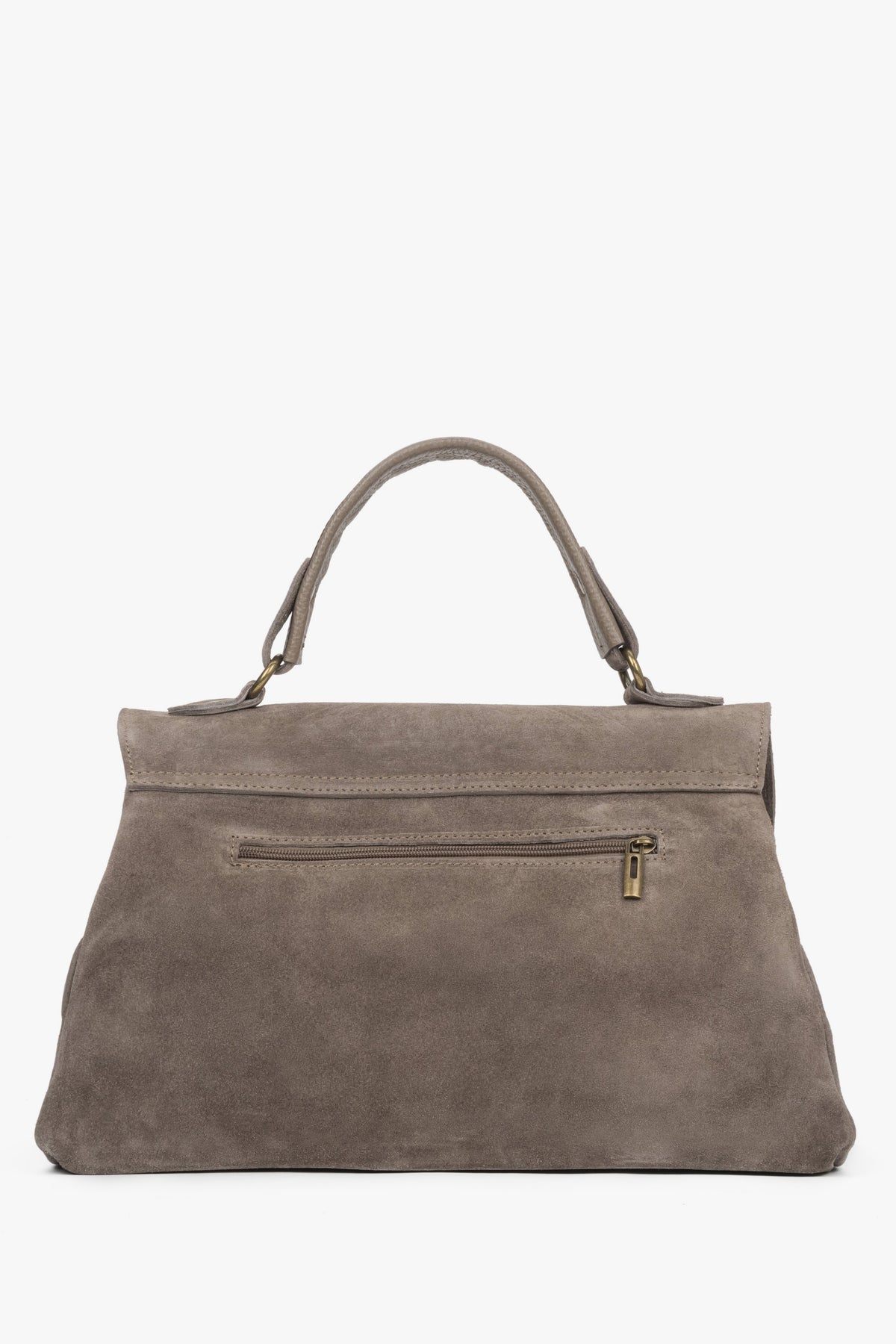 Handy dark gray women's handbag with fringes, made of genuine Italian velour, Estro ER00118148.
