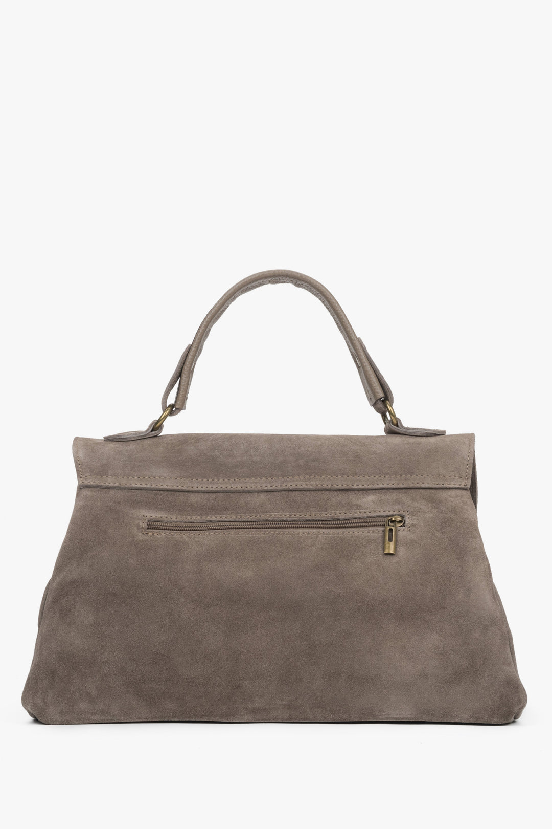 Handy dark gray women's handbag with fringes, made of genuine Italian velour, Estro ER00118148.