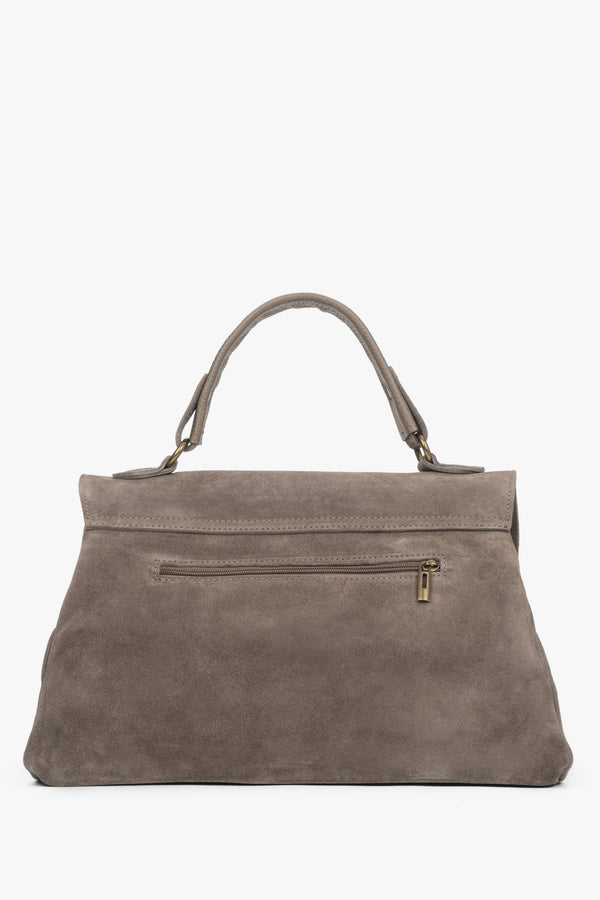 Handy dark gray women's handbag with fringes, made of genuine Italian velour, Estro ER00118148.